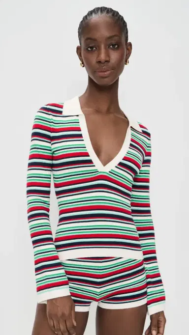 Seven Wonders Xyla Collared Long leeve Knit Top Xyla tripe | Thumbnail 2 Seven Wonders Xyla Collared Long leeve Knit Top Xyla tripe | Thumbnail 2