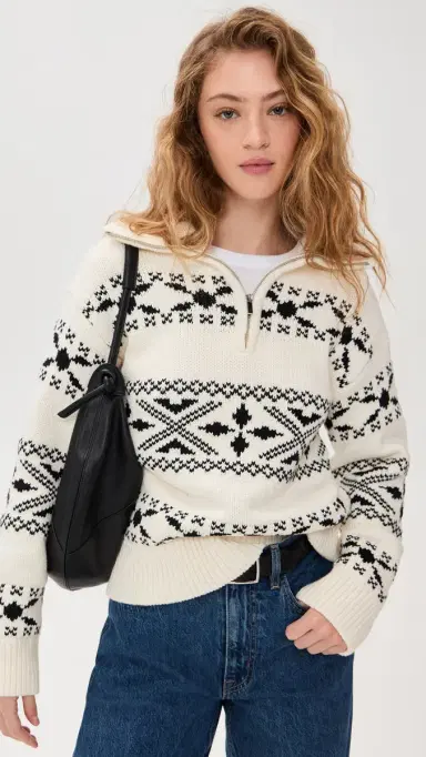 English Factory Motif Zip Up Sweater Ivory/Black S | Thumbnail 2 English Factory Motif Zip Up Sweater Ivory/Black S | Thumbnail 2
