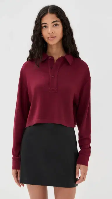 LE BOP Hayley Cropped Polo Merlot L | Thumbnail 2 LE BOP Hayley Cropped Polo Merlot L | Thumbnail 2
