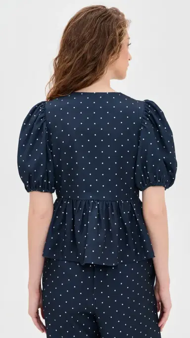 English Factory Polka Dot Puff Sleeve Top Navy | Thumbnail 3 English Factory Polka Dot Puff Sleeve Top Navy | Thumbnail 3