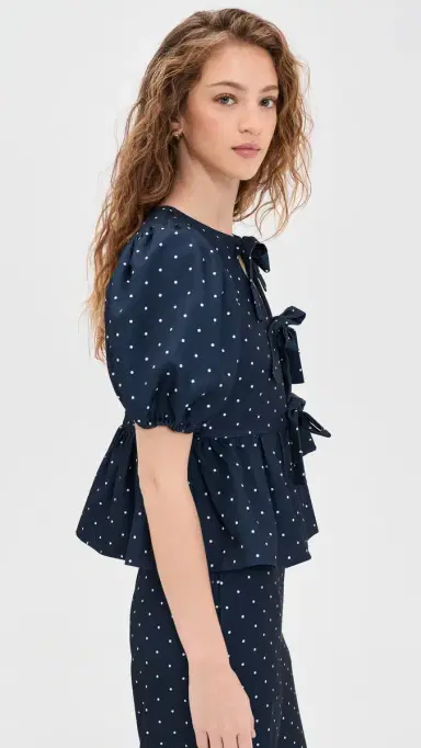 English Factory Polka Dot Puff Sleeve Top Navy | Thumbnail 4 English Factory Polka Dot Puff Sleeve Top Navy | Thumbnail 4