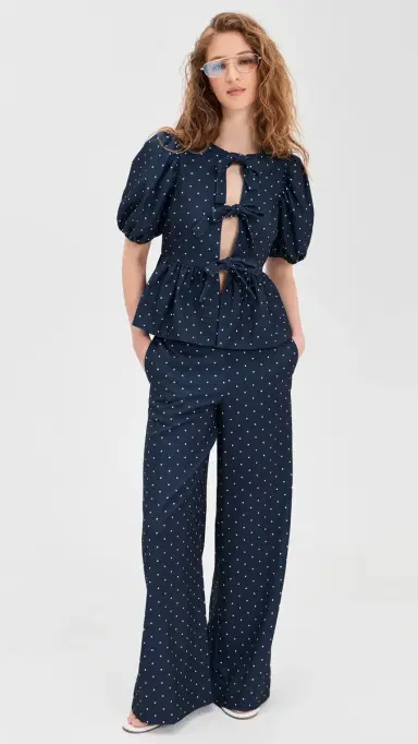 English Factory Polka Dot Puff Sleeve Top Navy | Thumbnail 5 English Factory Polka Dot Puff Sleeve Top Navy | Thumbnail 5
