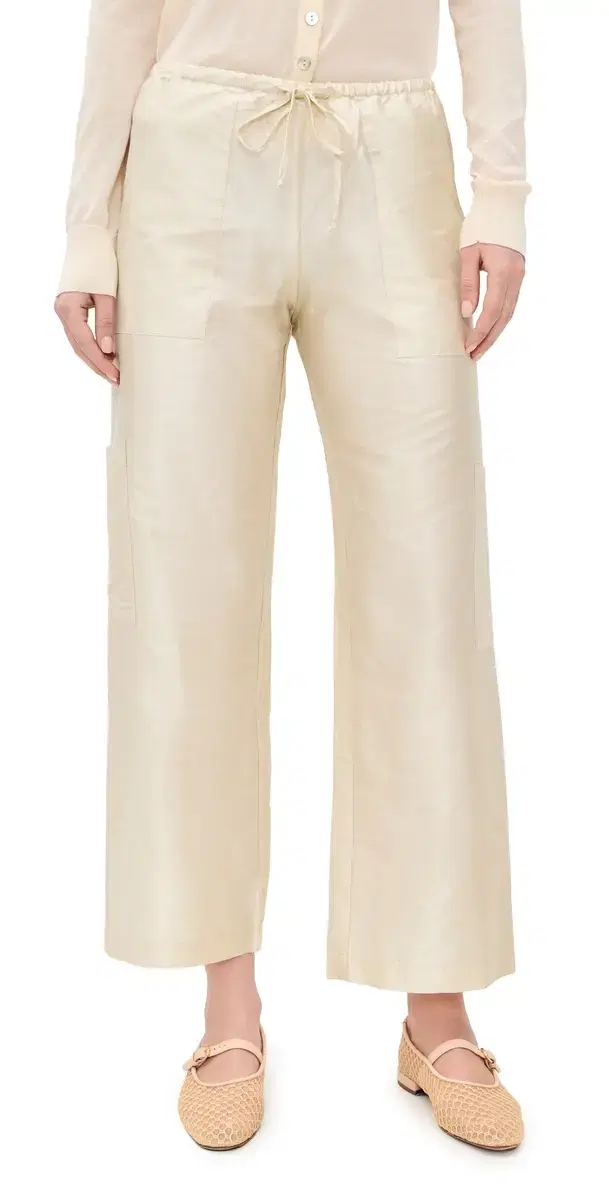 The Taffeta Drawstring Cargo Pants Creme The Taffeta Drawstring Cargo Pants Creme