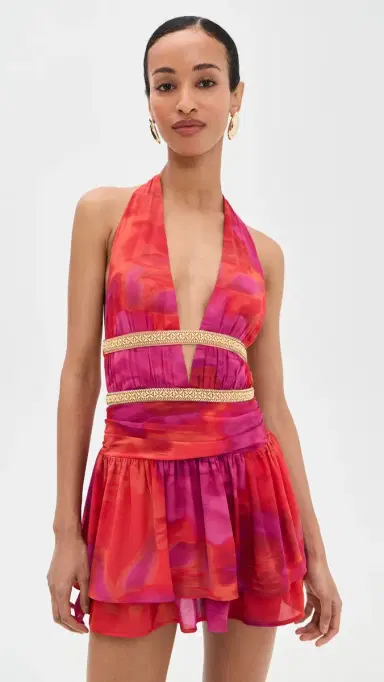 Runaway the Label Xylia Halter Low Plunge Mini Dress uri Orange | Thumbnail 2 Runaway the Label Xylia Halter Low Plunge Mini Dress uri Orange | Thumbnail 2
