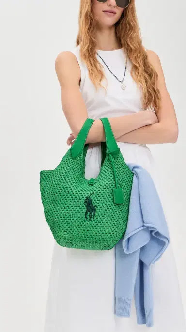 Polo Ralph Lauren Raffia Leather Medium Tote Parrot One Size | Thumbnail 3 Polo Ralph Lauren Raffia Leather Medium Tote Parrot One Size | Thumbnail 3