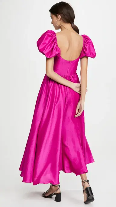 AZEEZA Rory Puff Sleeve Silk Dress Magenta | Thumbnail 3 AZEEZA Rory Puff Sleeve Silk Dress Magenta | Thumbnail 3