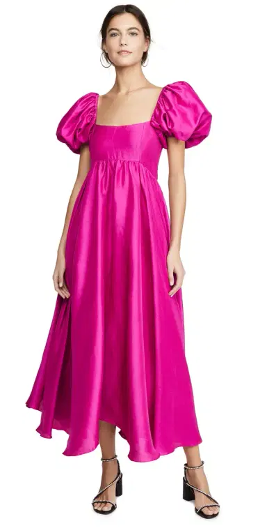 AZEEZA Rory Puff Sleeve Silk Dress Magenta | Thumbnail 1 AZEEZA Rory Puff Sleeve Silk Dress Magenta | Thumbnail 1