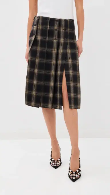 The Attico Midi Pleated Plaid Skirt Brown Shades | Thumbnail 3 The Attico Midi Pleated Plaid Skirt Brown Shades | Thumbnail 3