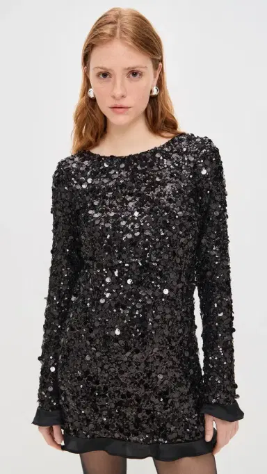 Show Me Your Mumu Maddison Ruffle Dress Black Metallic equins | Thumbnail 2 Show Me Your Mumu Maddison Ruffle Dress Black Metallic equins | Thumbnail 2