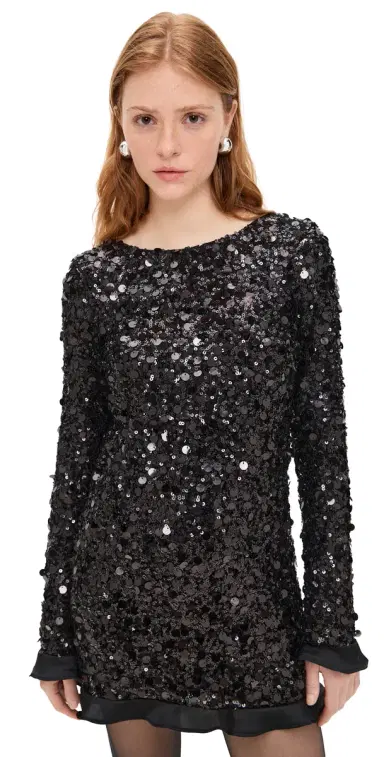 Show Me Your Mumu Maddison Ruffle Dress Black Metallic equins | Thumbnail 1 Show Me Your Mumu Maddison Ruffle Dress Black Metallic equins | Thumbnail 1