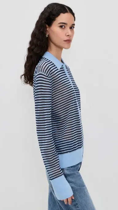 FRAME The Collared Cardigan Powder Blue ulti | Thumbnail 4 FRAME The Collared Cardigan Powder Blue ulti | Thumbnail 4