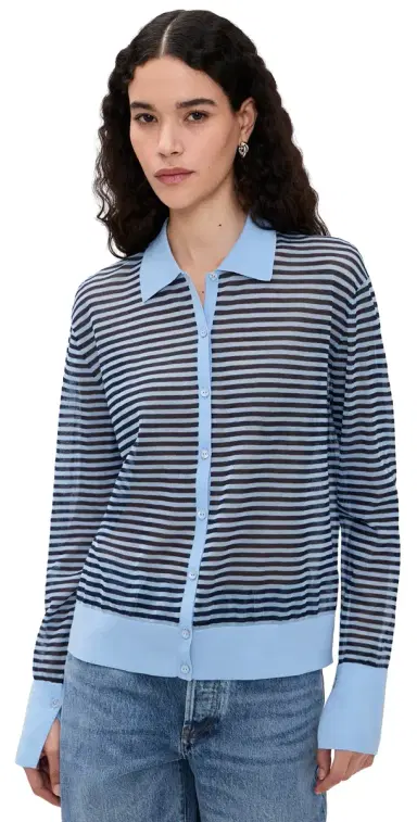 FRAME The Collared Cardigan Powder Blue ulti | Thumbnail 1 FRAME The Collared Cardigan Powder Blue ulti | Thumbnail 1