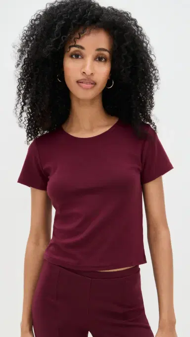 LE BOP Eloise Solid Crop Tee Burgundy | Thumbnail 2 LE BOP Eloise Solid Crop Tee Burgundy | Thumbnail 2