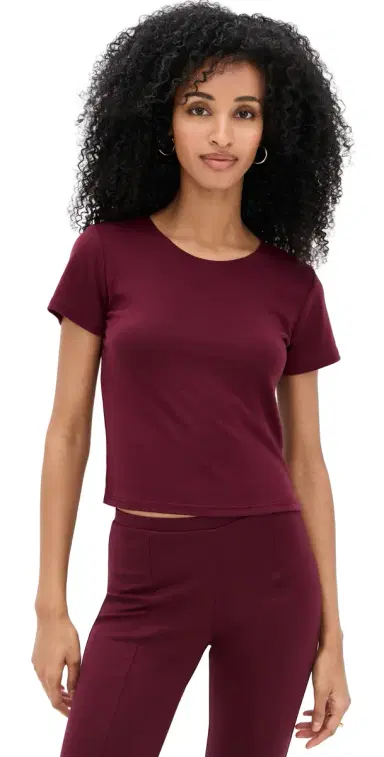 LE BOP Eloise Solid Crop Tee Burgundy | Thumbnail 1 LE BOP Eloise Solid Crop Tee Burgundy | Thumbnail 1