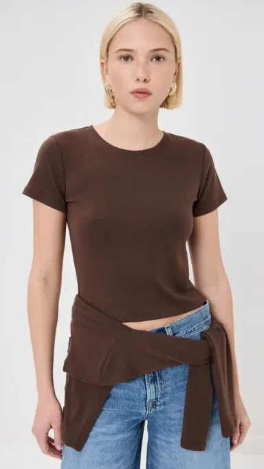 LE BOP Eloise Solid Crop Tee Chocolate | Thumbnail 2 LE BOP Eloise Solid Crop Tee Chocolate | Thumbnail 2