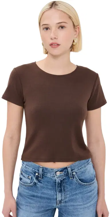 LE BOP Eloise Solid Crop Tee Chocolate | Thumbnail 1 LE BOP Eloise Solid Crop Tee Chocolate | Thumbnail 1