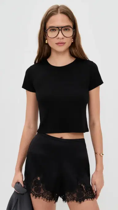 LE BOP Eloise Solid Crop Tee Black | Thumbnail 2 LE BOP Eloise Solid Crop Tee Black | Thumbnail 2