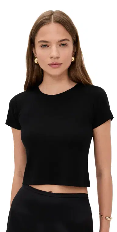 LE BOP Eloise Solid Crop Tee Black | Thumbnail 1 LE BOP Eloise Solid Crop Tee Black | Thumbnail 1