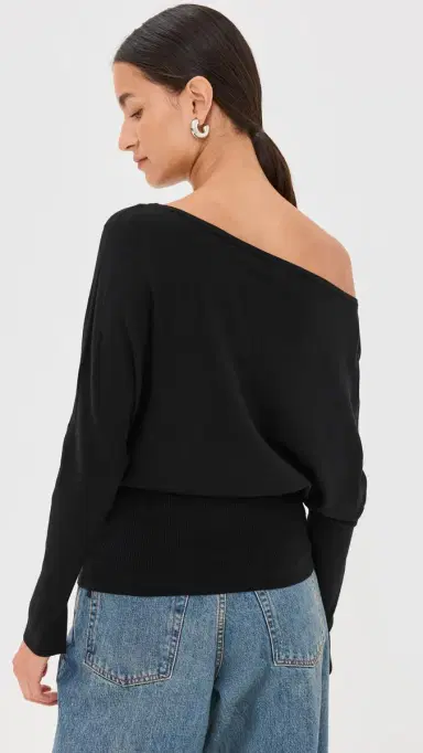 SIMKHAI Lavina Draped Off houlder Sweater Black | Thumbnail 3 SIMKHAI Lavina Draped Off houlder Sweater Black | Thumbnail 3