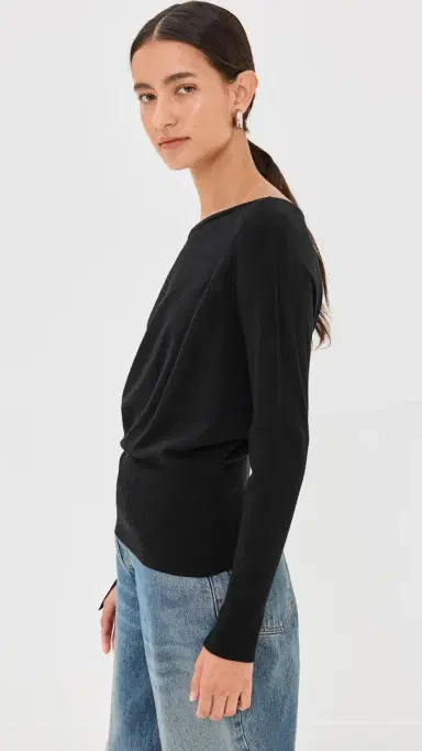 SIMKHAI Lavina Draped Off houlder Sweater Black | Thumbnail 4 SIMKHAI Lavina Draped Off houlder Sweater Black | Thumbnail 4