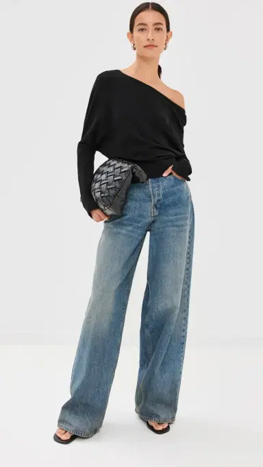 SIMKHAI Lavina Draped Off houlder Sweater Black | Thumbnail 5 SIMKHAI Lavina Draped Off houlder Sweater Black | Thumbnail 5