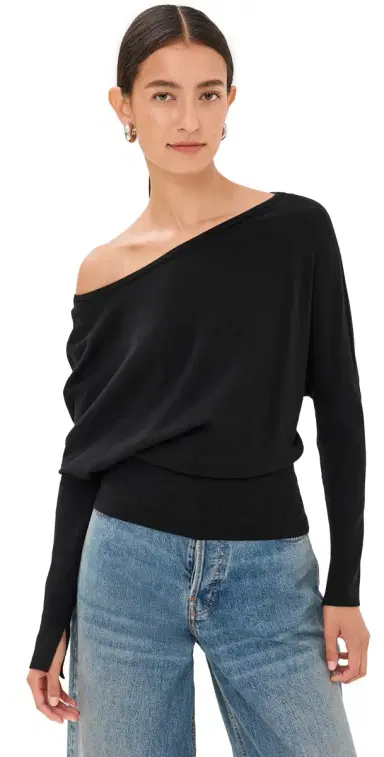 SIMKHAI Lavina Draped Off houlder Sweater Black | Thumbnail 1 SIMKHAI Lavina Draped Off houlder Sweater Black | Thumbnail 1