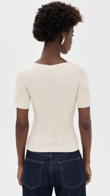 Ulla Johnson Celeste Short Sleeve Knit Top with Lace Pearled | Thumbnail 3 Ulla Johnson Celeste Short Sleeve Knit Top with Lace Pearled | Thumbnail 3