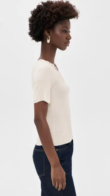 Ulla Johnson Celeste Short Sleeve Knit Top with Lace Pearled | Thumbnail 4 Ulla Johnson Celeste Short Sleeve Knit Top with Lace Pearled | Thumbnail 4