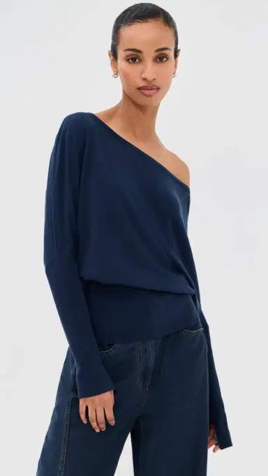 Simkhai Lavina Draped Off Shoulder Sweater Midnight | Thumbnail 2 Simkhai Lavina Draped Off Shoulder Sweater Midnight | Thumbnail 2