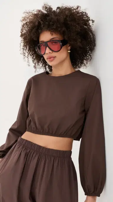 LE BOP Lillian Cropped Blouse Brown | Thumbnail 2 LE BOP Lillian Cropped Blouse Brown | Thumbnail 2