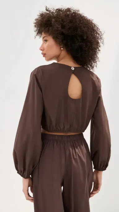 LE BOP Lillian Cropped Blouse Brown | Thumbnail 3 LE BOP Lillian Cropped Blouse Brown | Thumbnail 3