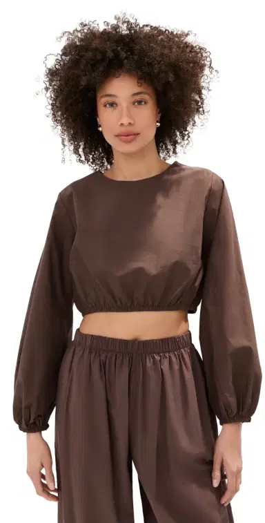 LE BOP Lillian Cropped Blouse Brown | Thumbnail 1 LE BOP Lillian Cropped Blouse Brown | Thumbnail 1