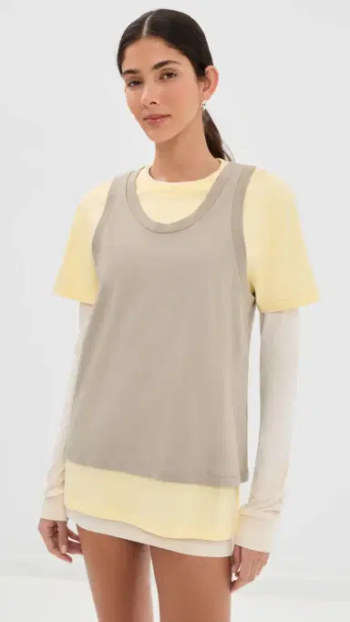 WARDROBE.NYC WARDROBE. NYC ayered Tee Mini Dress Pearl/emon/Taupe | Thumbnail 2 WARDROBE.NYC WARDROBE. NYC ayered Tee Mini Dress Pearl/emon/Taupe | Thumbnail 2