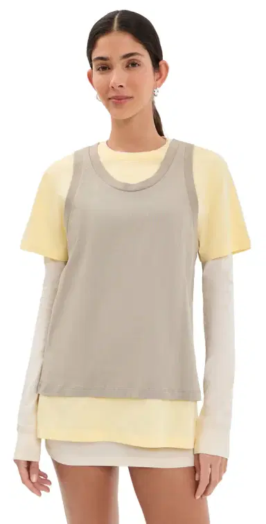 WARDROBE.NYC WARDROBE. NYC ayered Tee Mini Dress Pearl/emon/Taupe | Thumbnail 1 WARDROBE.NYC WARDROBE. NYC ayered Tee Mini Dress Pearl/emon/Taupe | Thumbnail 1