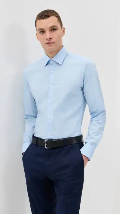 BOSS Slim Fit Easy Iron Cotton Poplin Dress Shirt Light Pastel Blue 18 | Thumbnail 2 BOSS Slim Fit Easy Iron Cotton Poplin Dress Shirt Light Pastel Blue 18 | Thumbnail 2
