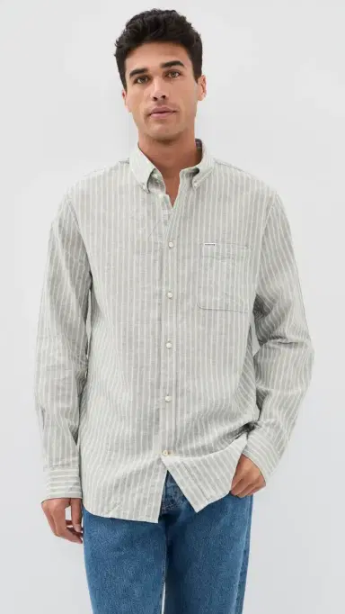 Barbour Nelson tripe Long Sleeve Tailored Shirt Bleached Olive | Thumbnail 2 Barbour Nelson tripe Long Sleeve Tailored Shirt Bleached Olive | Thumbnail 2