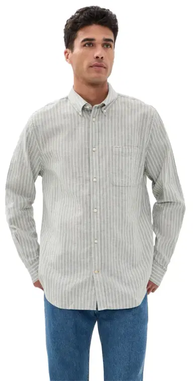 Barbour Nelson tripe Long Sleeve Tailored Shirt Bleached Olive | Thumbnail 1 Barbour Nelson tripe Long Sleeve Tailored Shirt Bleached Olive | Thumbnail 1
