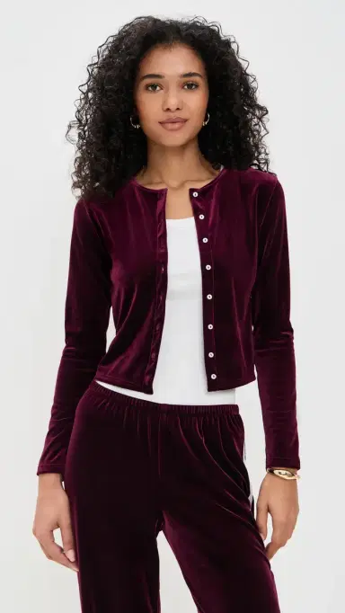 LE BOP Eloise Velvet Cardigan Wine | Thumbnail 2 LE BOP Eloise Velvet Cardigan Wine | Thumbnail 2
