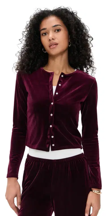 LE BOP Eloise Velvet Cardigan Wine | Thumbnail 1 LE BOP Eloise Velvet Cardigan Wine | Thumbnail 1