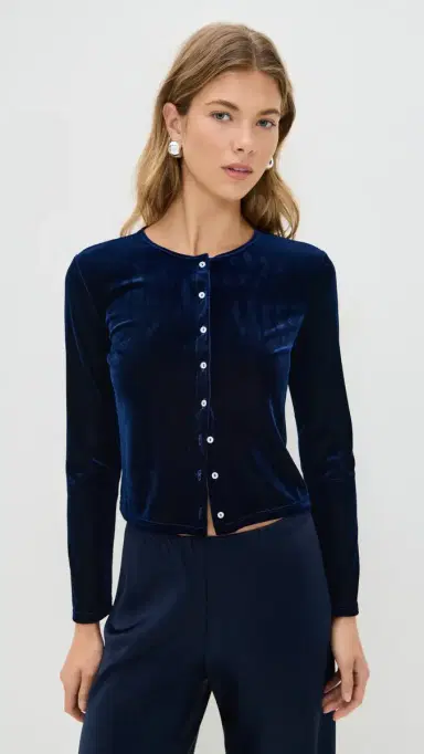 LE BOP Eloise Velvet Cardigan Navy | Thumbnail 2 LE BOP Eloise Velvet Cardigan Navy | Thumbnail 2