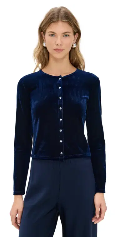 LE BOP Eloise Velvet Cardigan Navy | Thumbnail 1 LE BOP Eloise Velvet Cardigan Navy | Thumbnail 1