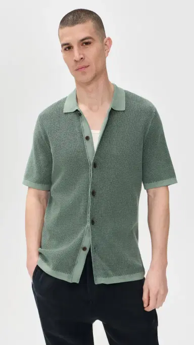 Faherty Short Sleeve unwashed Sweater Shirt Mountain Olive | Thumbnail 2 Faherty Short Sleeve unwashed Sweater Shirt Mountain Olive | Thumbnail 2
