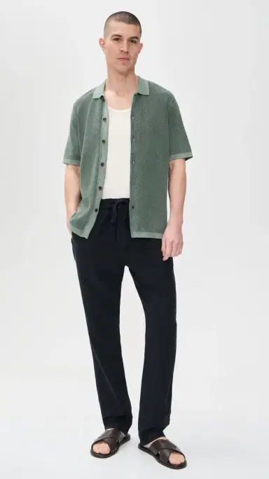 Faherty Short Sleeve unwashed Sweater Shirt Mountain Olive | Thumbnail 5 Faherty Short Sleeve unwashed Sweater Shirt Mountain Olive | Thumbnail 5