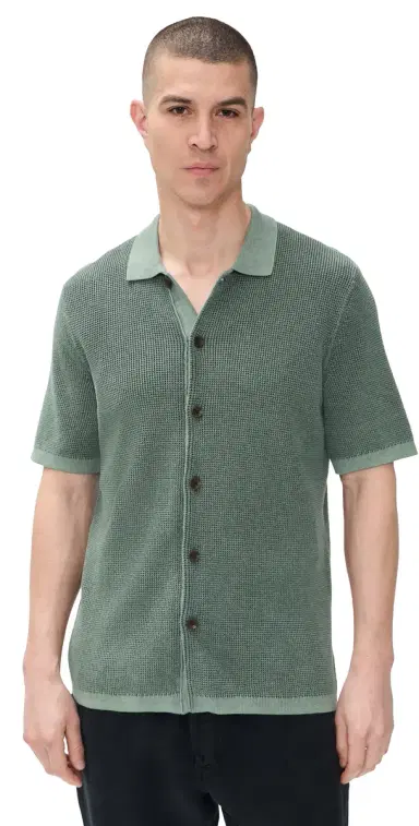 Faherty Short Sleeve unwashed Sweater Shirt Mountain Olive | Thumbnail 1 Faherty Short Sleeve unwashed Sweater Shirt Mountain Olive | Thumbnail 1