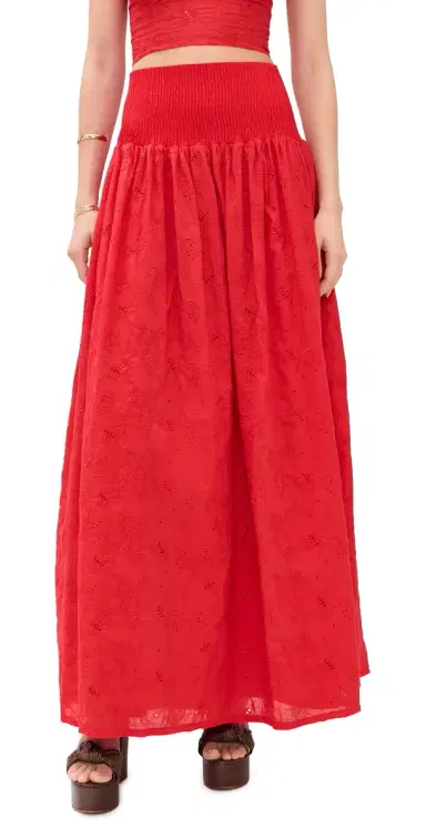 The Lulo Project The Drift Skirt Koel Eyelet Bird Red | Thumbnail 1 The Lulo Project The Drift Skirt Koel Eyelet Bird Red | Thumbnail 1
