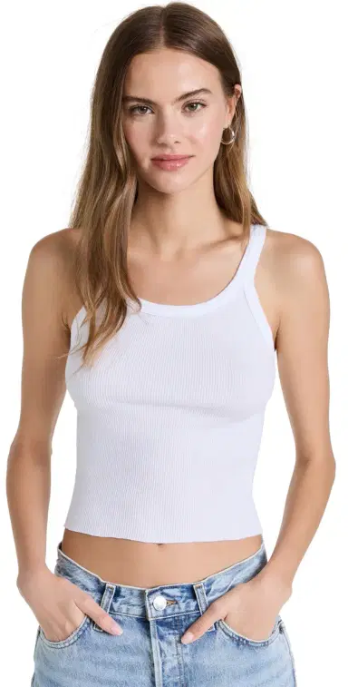 RE/DONE Cropped Ribbed Tank Optic White | Thumbnail 1 RE/DONE Cropped Ribbed Tank Optic White | Thumbnail 1