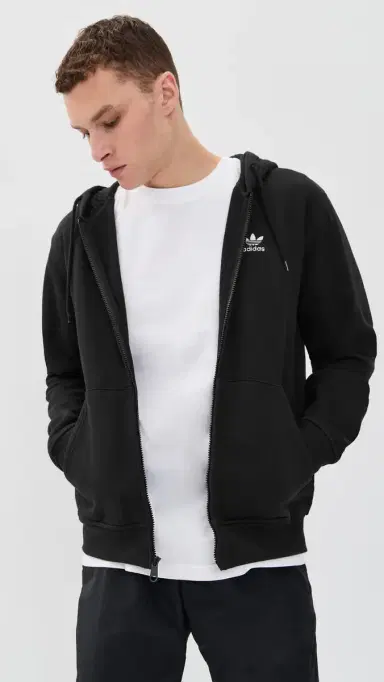Adidas Trefoil Essentials Full Zip Hoodie Black M | Thumbnail 2 Adidas Trefoil Essentials Full Zip Hoodie Black M | Thumbnail 2