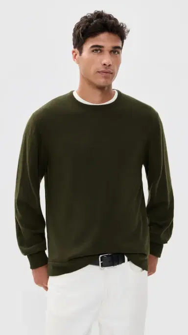 OFFICINE GÉNÉRALE Nina Crew Neck Merino Wool weater Olive | Thumbnail 2 OFFICINE GÉNÉRALE Nina Crew Neck Merino Wool weater Olive | Thumbnail 2
