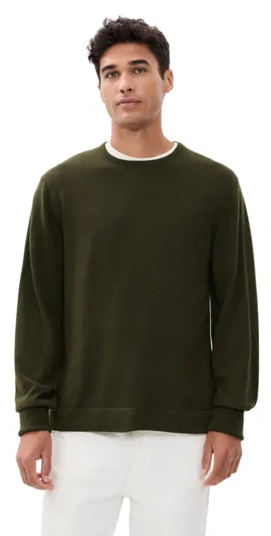 OFFICINE GÉNÉRALE Nina Crew Neck Merino Wool weater Olive | Thumbnail 1 OFFICINE GÉNÉRALE Nina Crew Neck Merino Wool weater Olive | Thumbnail 1