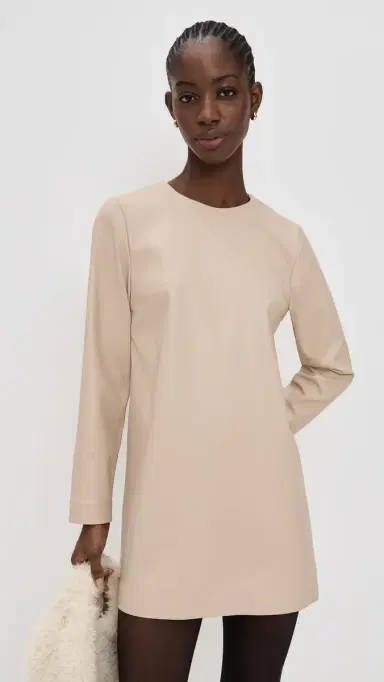 LE BOP Ophelia Faux Leather Mini Dress Sand | Thumbnail 2 LE BOP Ophelia Faux Leather Mini Dress Sand | Thumbnail 2
